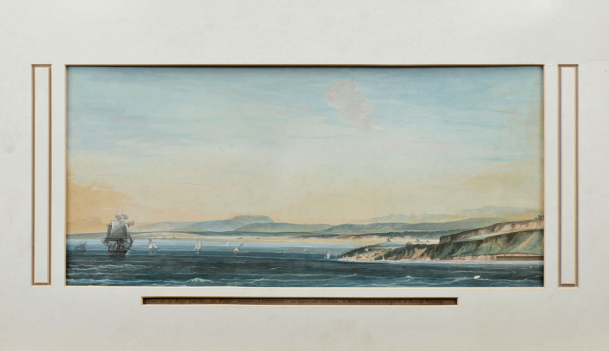 View of the left bank of the Tagus River, watercolour on paper, French school, 19th C., minor