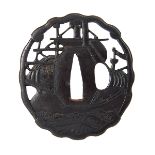 A Tsuba (Cup Sword), Namban Art, pierced iron en relief with traces of gilt "The Black Great Ship or