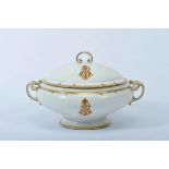A Round Tureen, porcelain by Ch. Pillivuyt & Cie - Paris, gilt decoration with PA monogram -