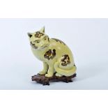 A Cat, Chinese export porcelain sculpture, brown decoration on yellow background, Jiaqing period (