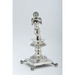 A Toothpick Holder "Cupid", 833/1000 silver, aquare base with four zoomorphic feet, Portuguese,