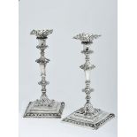 A Pair of Square Base Candlesticks, D. José I (King of Portugal) style, silver, spiral decoration,