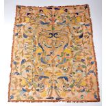 A Coverlet (or drape cloth), polychrome silk embroidered silk "Flower Birds", Indo-Portuguese,