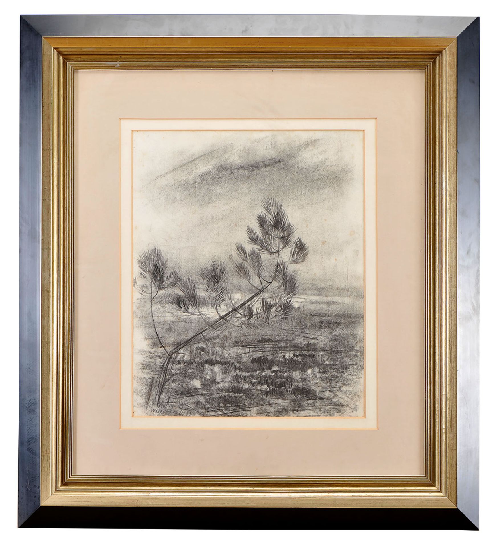 ANTÓNIO CRUZ - 1907-1983, "Monte Faro" (Mount Faro), charcoal on paper, small moisture stains,