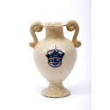 An Amphora, faiance, blue and vinous decoration "Royal crown ", Portuguese, 17th C. (3rd quarter),