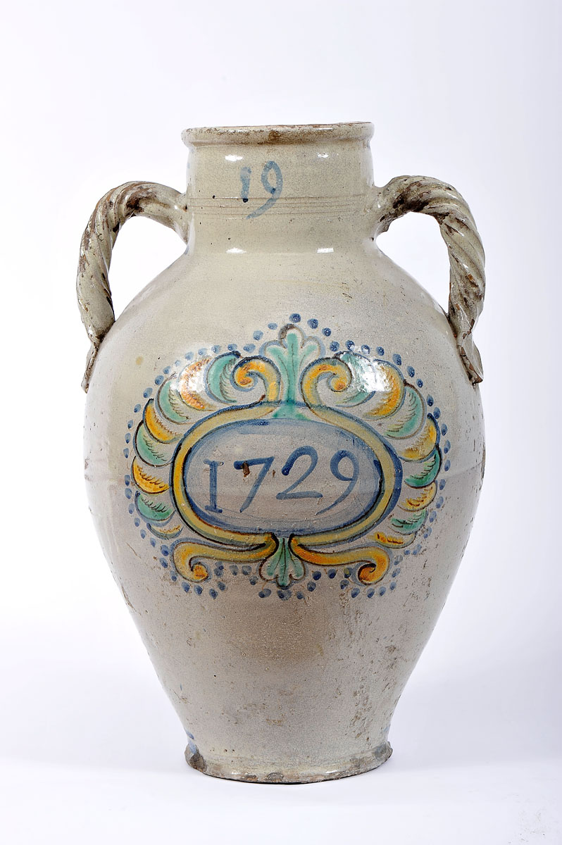 A Large Vase with two Handles, faience probably from Talavera, polychrome decoration with the coat - Image 2 of 2