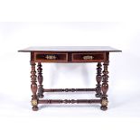 A Centre Table, Filipino, Brazilian mahogany and Brazilian rosewood, two drawers, yellow metal