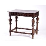 A Centre Table, Brazilian rosewood, black Brazilian chestnut top, ripple moulded bands and