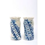 A Pair of Pharmacy Pots, faiance, "Baroque cartouche" blue decoration with inscriptions S FENICUL