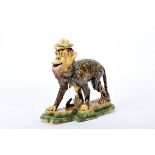 A Monkey, faience sculpture, polychrome decoration, Portuguese, 19th C. (2nd half), head and part of