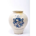 A Pharmacy Pot, faience, blue and vinous decoration with the coat of arms of the Order of St.