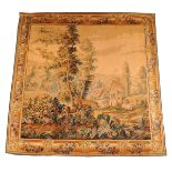 A Countryside with Sheep and Houses, wool yarn tapestry, polychrome decoration, French, 18th C.,