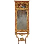 A Large Pier Glass, D. José I, King of Portugal (1750-1777), carved, pierced, painted and gilt wood,