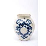 A Pharmacy Pot, faiance, blue decoration "Shield surmounted by royal crown", Portuguese, 17th/18th