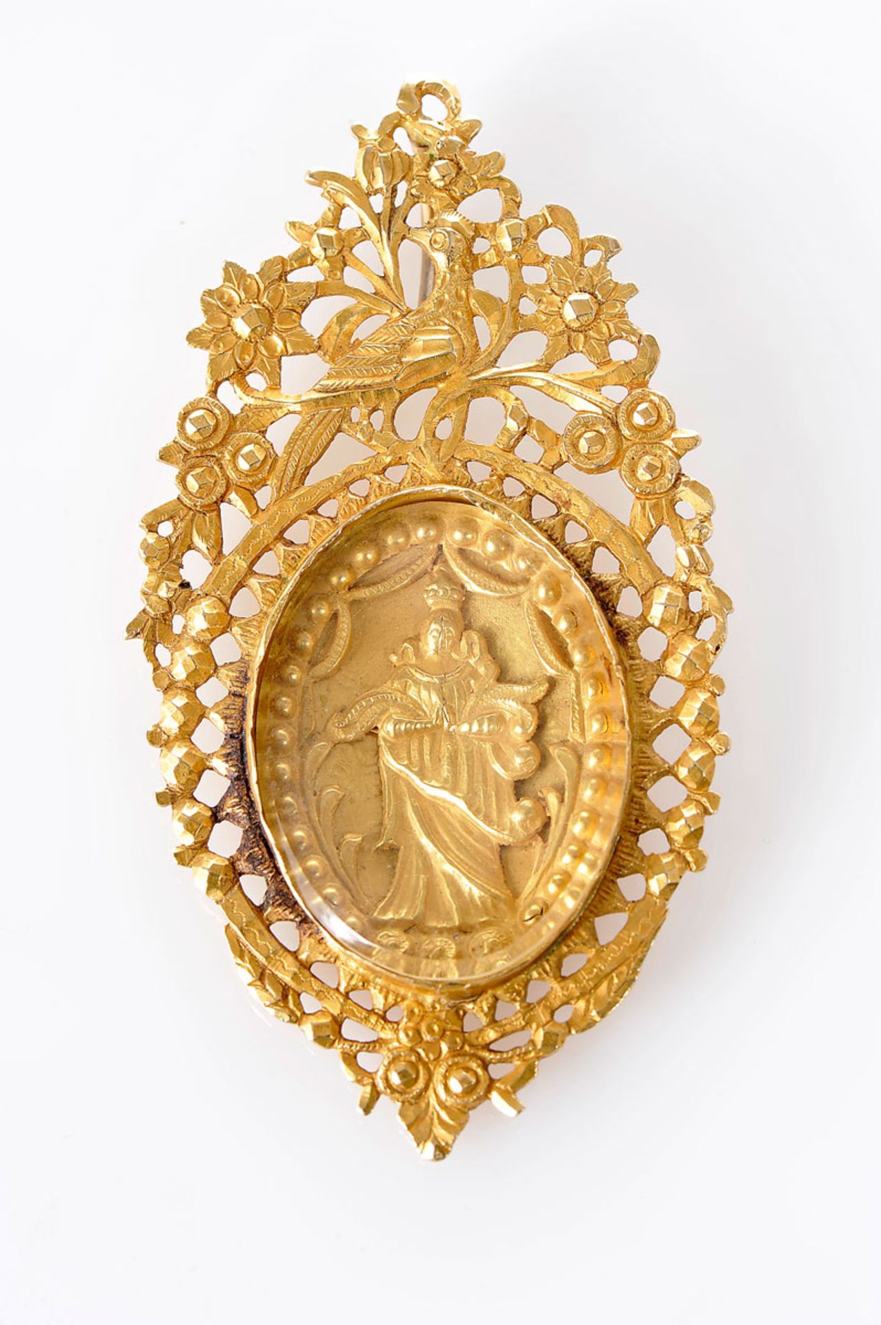 A Pendant "Our Lady of the Immaculate Conception", 800/1000 gold, pierced and chiselled