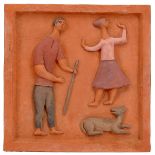 JORGE VIEIRA - 1922-1998, Untitled, polychrome terracotta plaque en relief, signed, Dim. - 32,5 x