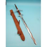 A large broad sword, 26.5in. curved blade stamped Stainless, Pakistan, leather grip, within