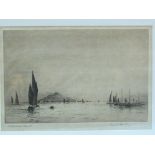 An etching, St. Michael's Mount, indistinctly signed in pencil on mount, 6.5 x 10in., framed