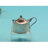 A George III oval silver mustard pot, domed, hinged cover enclosing blue glass liner, Robert Salmon,