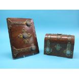 An early Victorian Leuchars burr walnut stationery casket and matching blotter, each with cusped