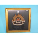 Two framed regimental needlework arms, Royal Horse Artillery, Australian Commonwealth Military