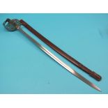 A Victorian cavalry sword, 34in. curved, single-edged blade, pierced and engraved hilt with shagreen