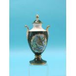 A Caverswall ornamental vase, painted with a Thrush, with cover, limited edition, 10in.