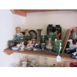 An English pre-war Teddy bear, 22in., three other small toys, assorted metalware, bone china teaset,