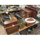 A Victorian burr yew box, 11.75in., two Victorian rosewood boxes, precision weighing balance in