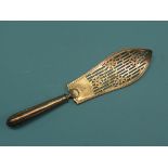 A George III silver fish slice, pierced blade engraved with foliage, initialled, blade London