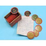 Ganjifa playing cards, (Indian) - 107 total, circular papier mache cards, in original painted wood