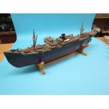 An early 20th century scratch-built tinplate steamship, Felland, black hull, red beneath the