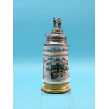 An Imperial German porcelain stein, painted with military significance and dated 1900, 9.5in. -