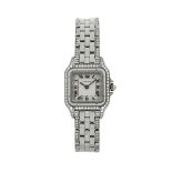 CARTIER, "Panthere". Fine, 18K white gold and diamonds lady's quartz wristwatch with [...]