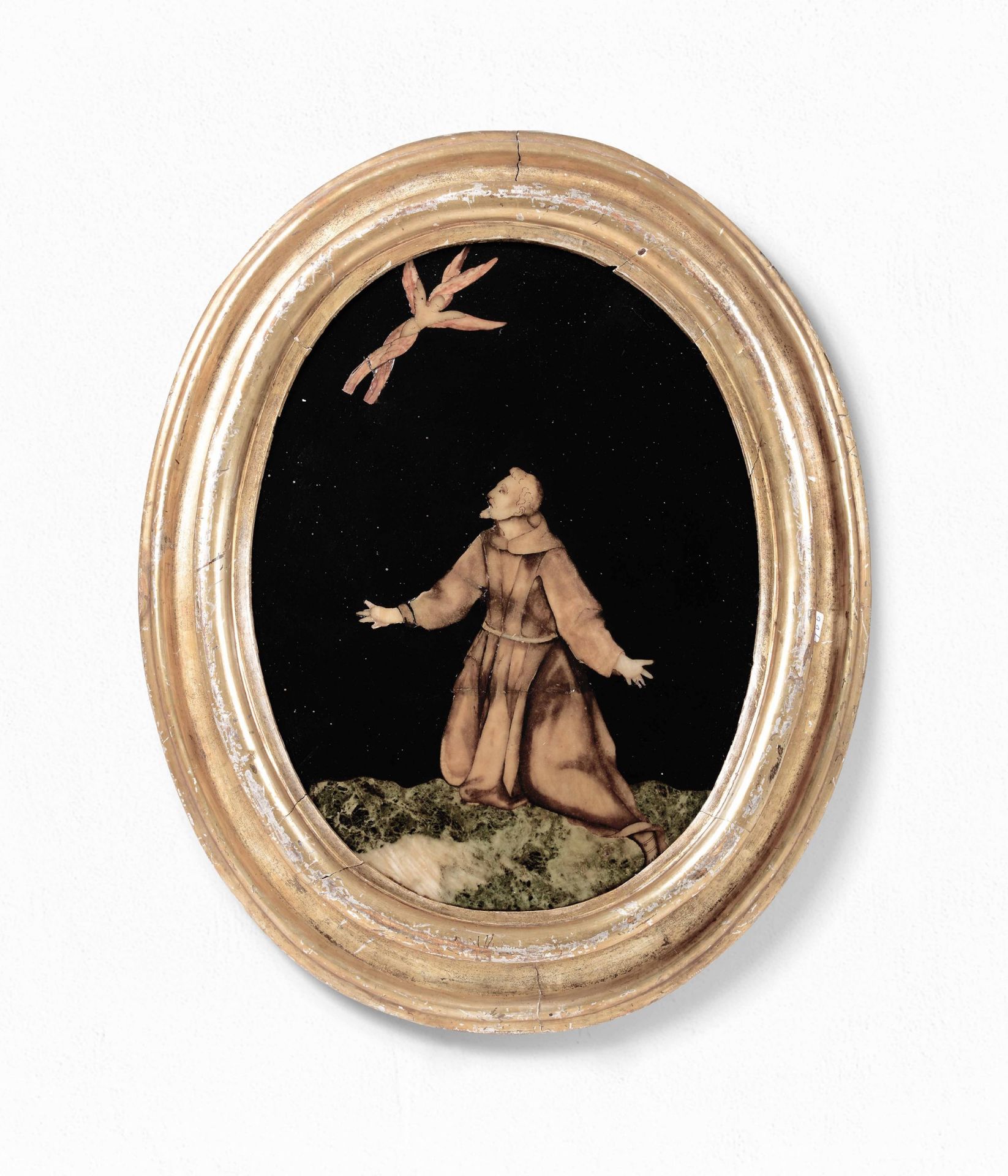 An oval with S. Francis, Florence, 16-1700s - Coloured marbles depicting Saint [...]