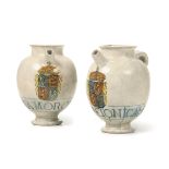 Due orcioli Roma, ultimo quarto del XVI secolo, - Maiolica. Altezza cm 23. Rotti in [...]