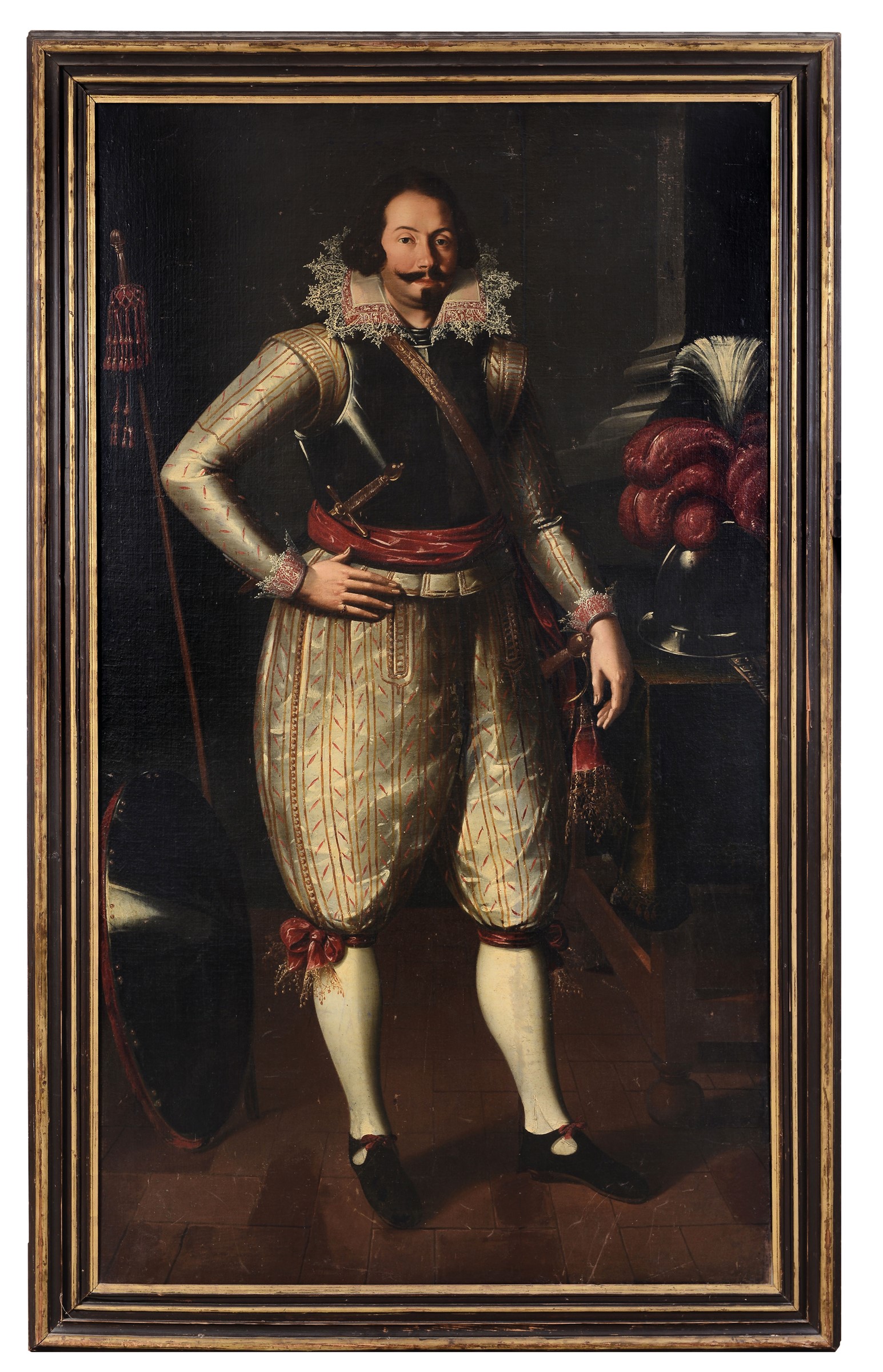 Scuola del XVII secolo, Ritratti di personaggi in armi - coppia di dipinti ad olio su [...]