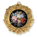 Placca circolare in ardesia contenente raffigurazione di bouquet floreale realizzato [...]