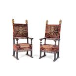 Coppia di seggioloni in legno, Italia centrale XVI-XVII secolo, - seduta e schienale [...]
