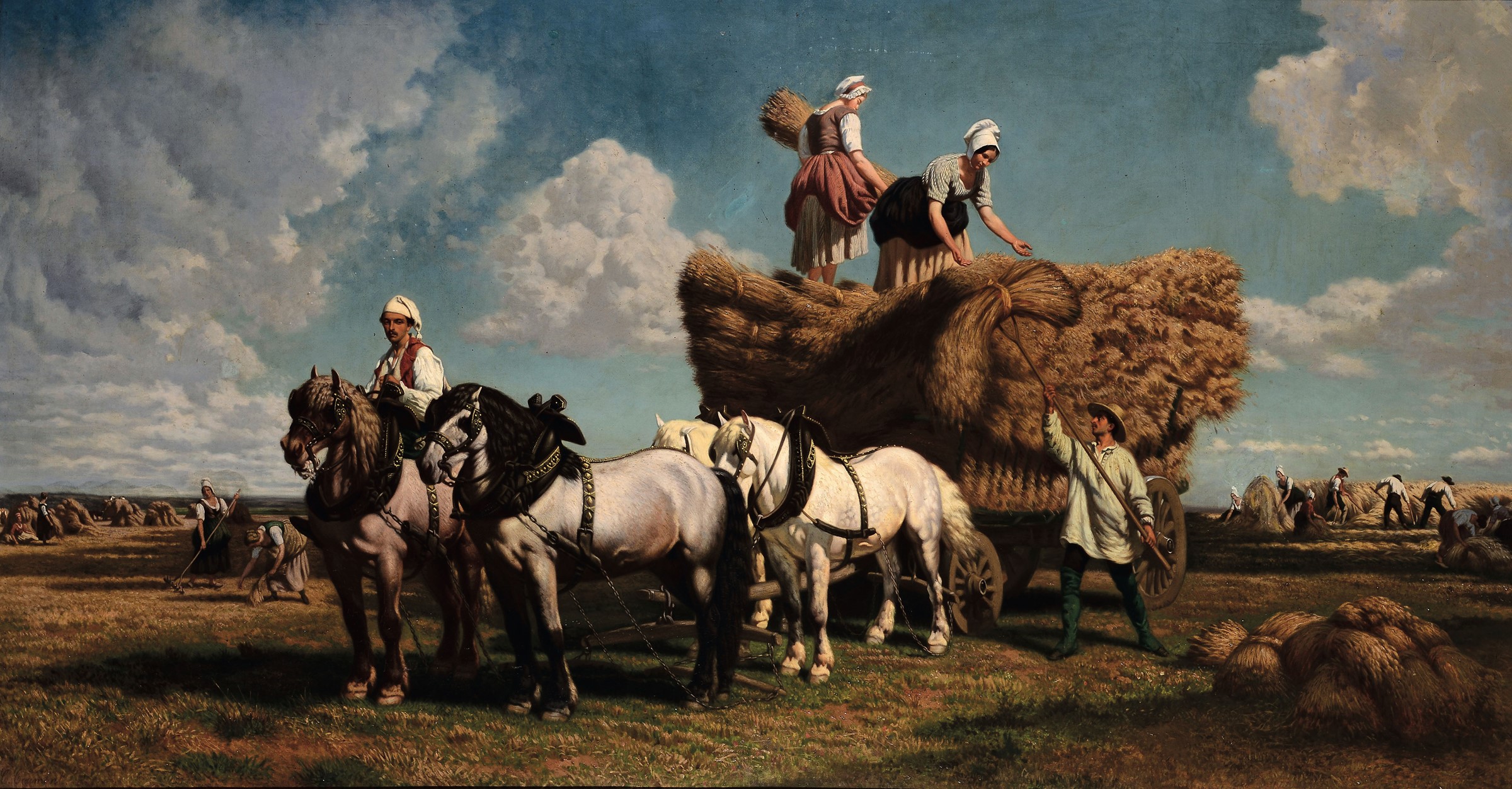 Charles Coumont (1822-1889), Work in the fields - olio su tela, cm 105x196, firmato [...]