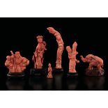 Six coral figures, China, early 1900s - Six different figures in coral. H from 7cm to [...]