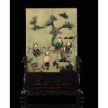 A table screen, China, Qing D., Jiaqing period - A small table screen with a Celadon [...]