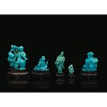 A lot of turquoise items, China, early 1900s - Four sculptures and a small vase. H [...]