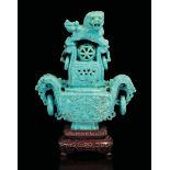 A turquoise vase, China, 19th century - A small lidded vase with ring handles, a Pho [...]