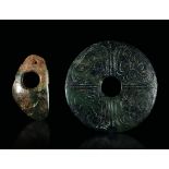 Two jade objects, China, prob. Han Dynasty - A lot of two archaic jade objects with [...]