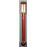 A late 18th Century mahogany cased stick barometer and thermometer by Joshua Tory & Co, London, with