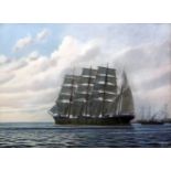 ***Paolo Klodic (1887-1961) - Pastel - Four masted sailing ship on a calm sea, 33ins x 31ins, signed