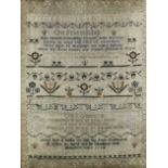 A George III sampler worked in coloured silks by Elizabeth Salte 1778, with bands of foliage,