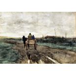 Attributed to Jacob Henricus Maris (1837-1899) - Watercolour - Two figures in a horse drawn cart