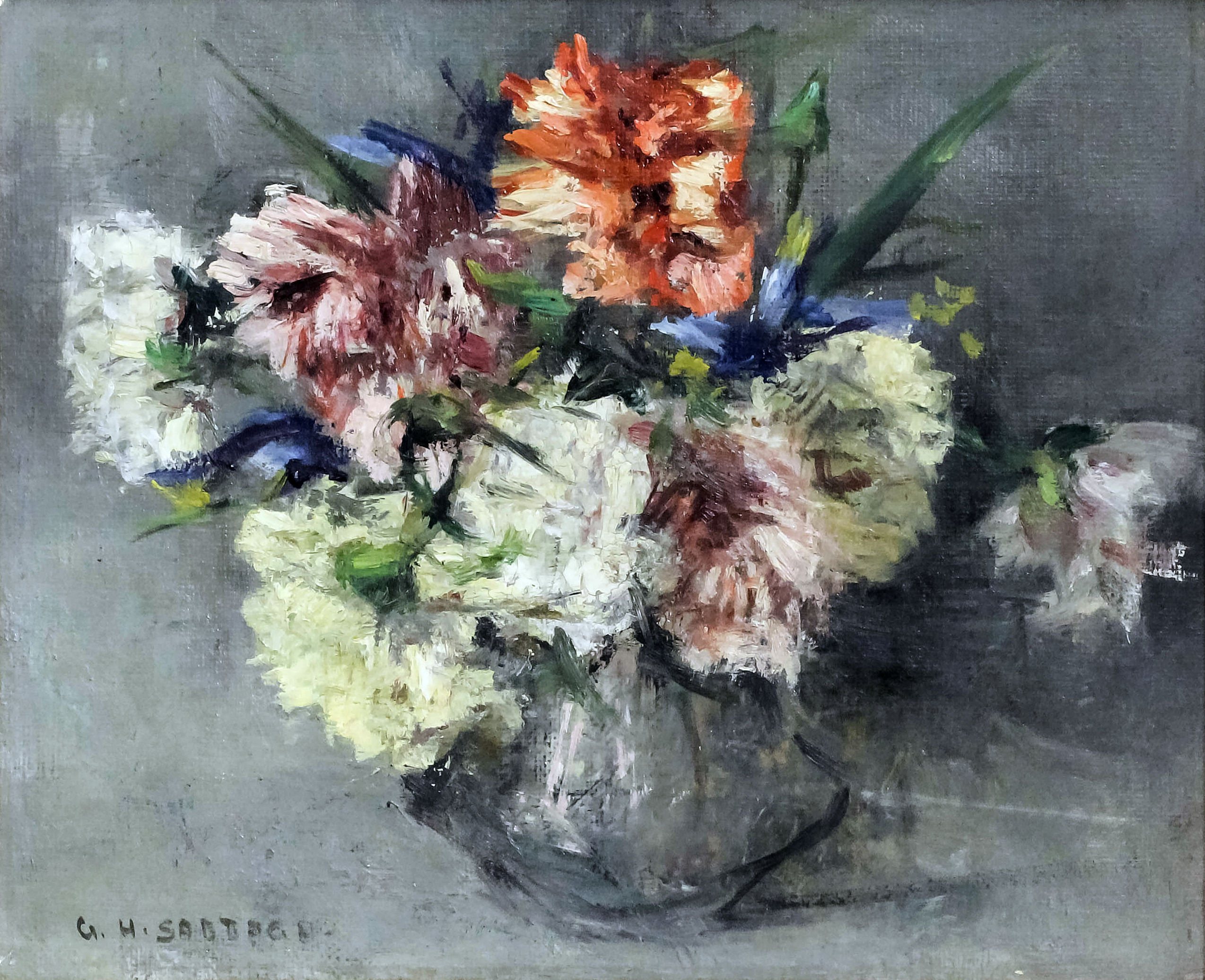 ARR Georges Hanna Sabbagh (1887-1951) - Oil painting - Still life of flowers in a glass vase, canvas